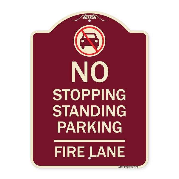 Signmission No Stopping Standing Fire Lane W/ Graphic Heavy-Gauge Aluminum Sign, 24" x 18", BU-1824-23573 A-DES-BU-1824-23573 - main